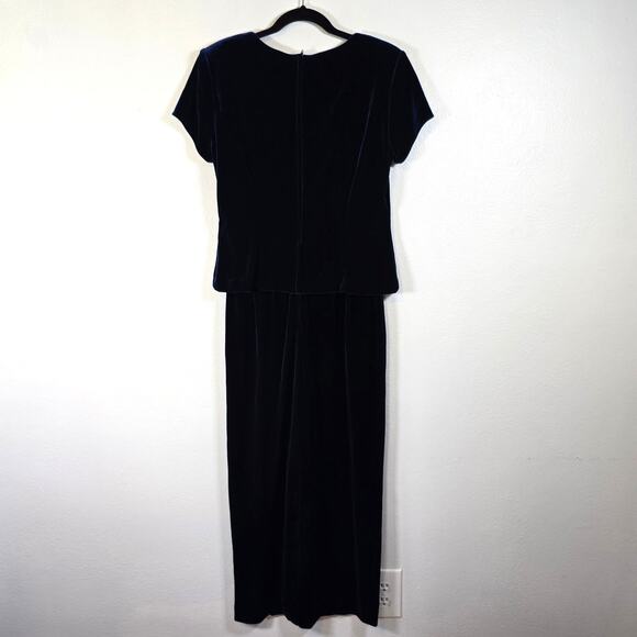 90s Jessica Howard Velvet Maxi Dress Women's 6 Blue Embroider Bead Dark Romantic - Picture 2 of 12